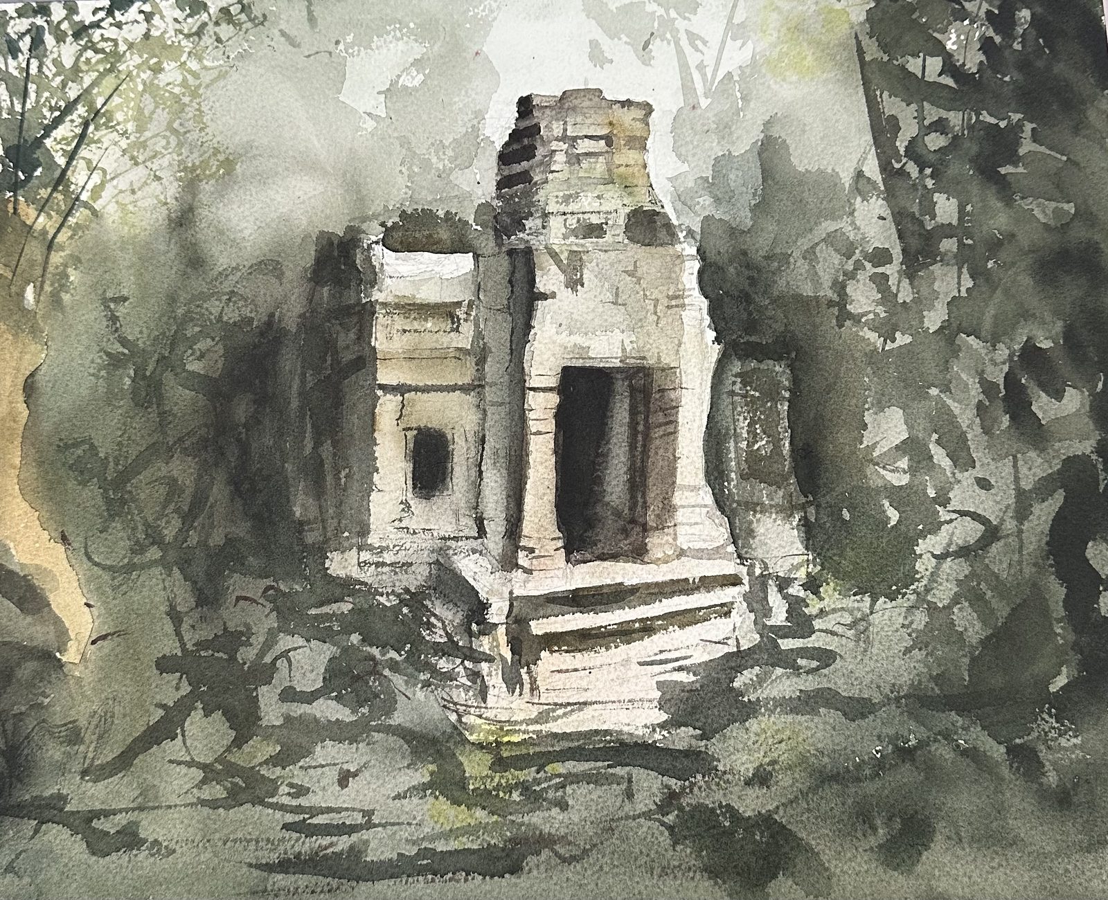 Grey ruined temple doorway