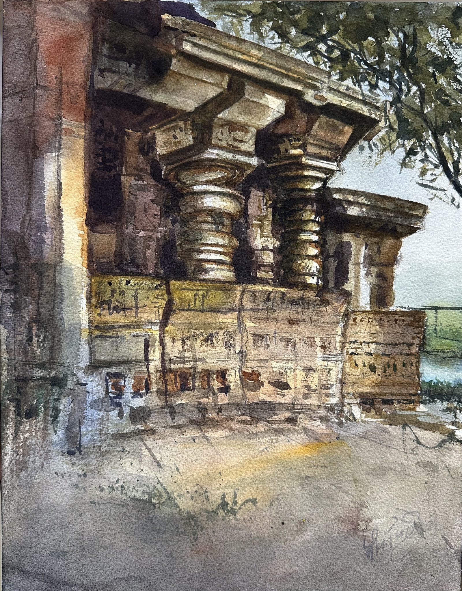 Close-up of carved temple columns