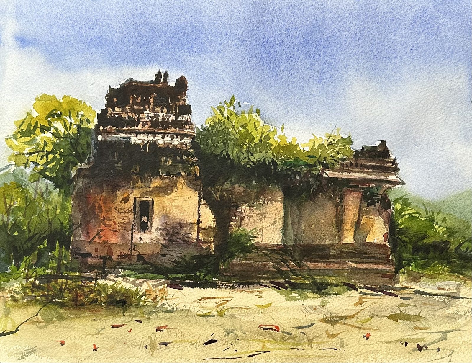 Ruined temple building in daylight