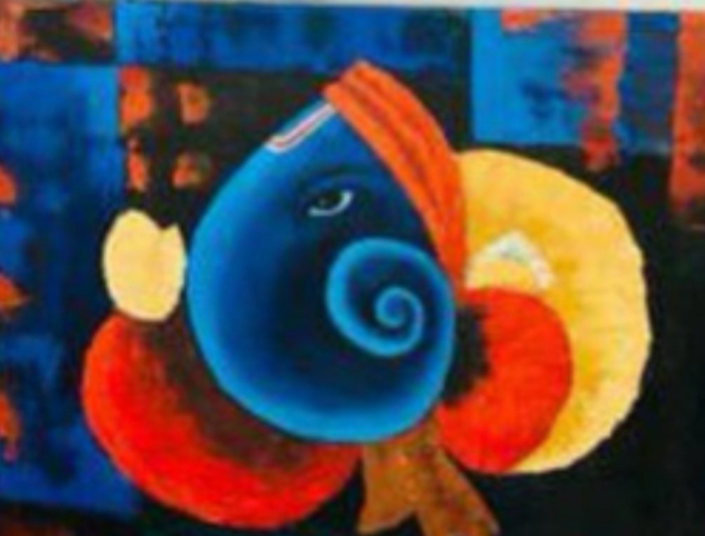 Abstract blue spiral Ganesha