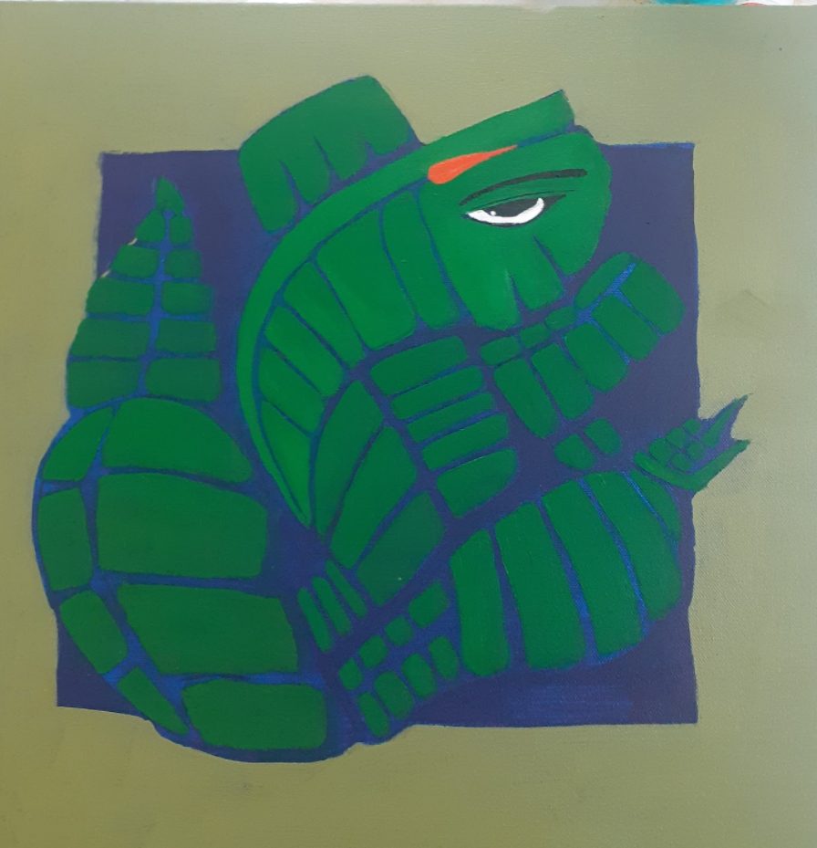 Geometric green Ganesha abstract