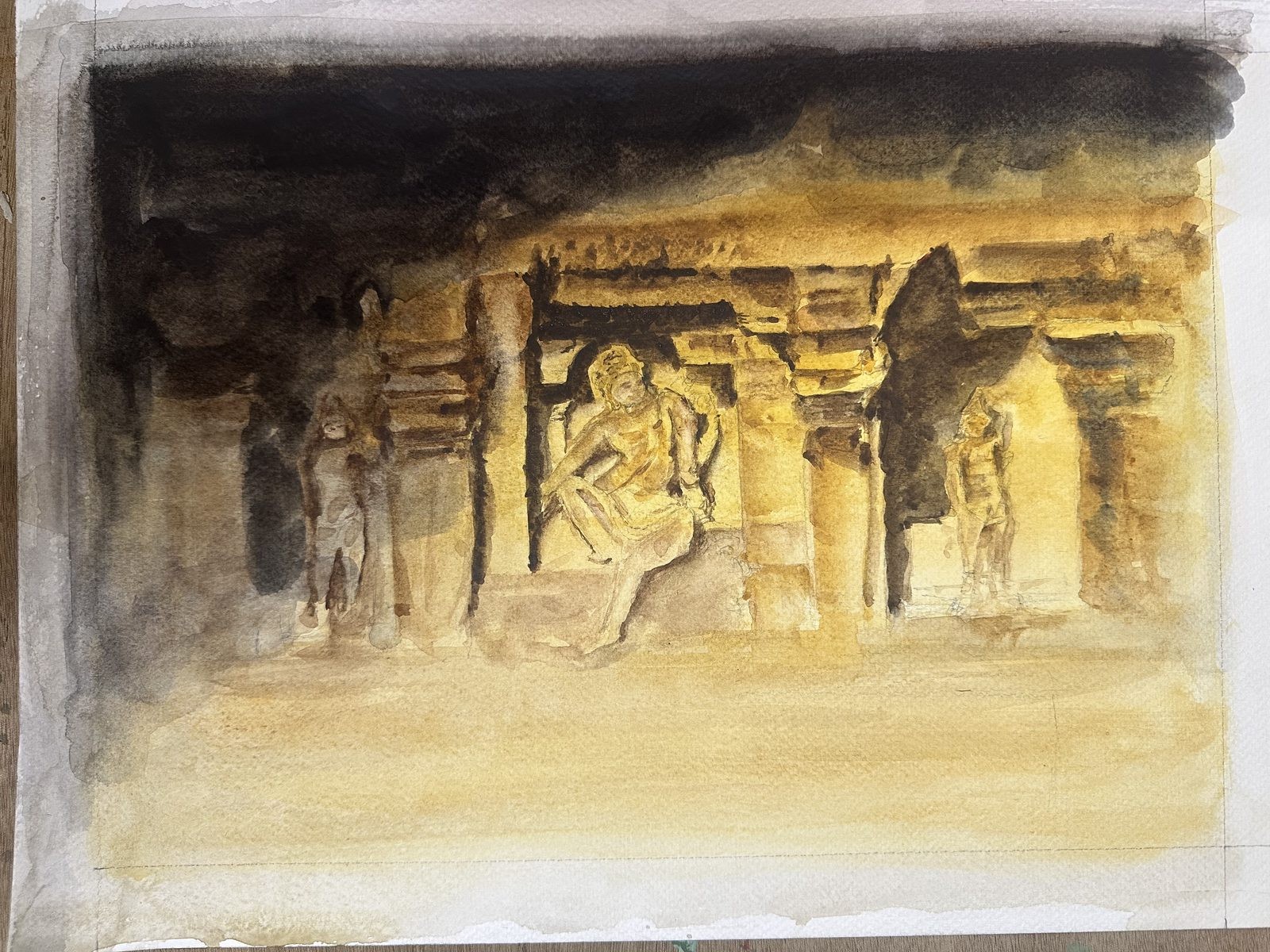 Cave shrine interior in golden light
