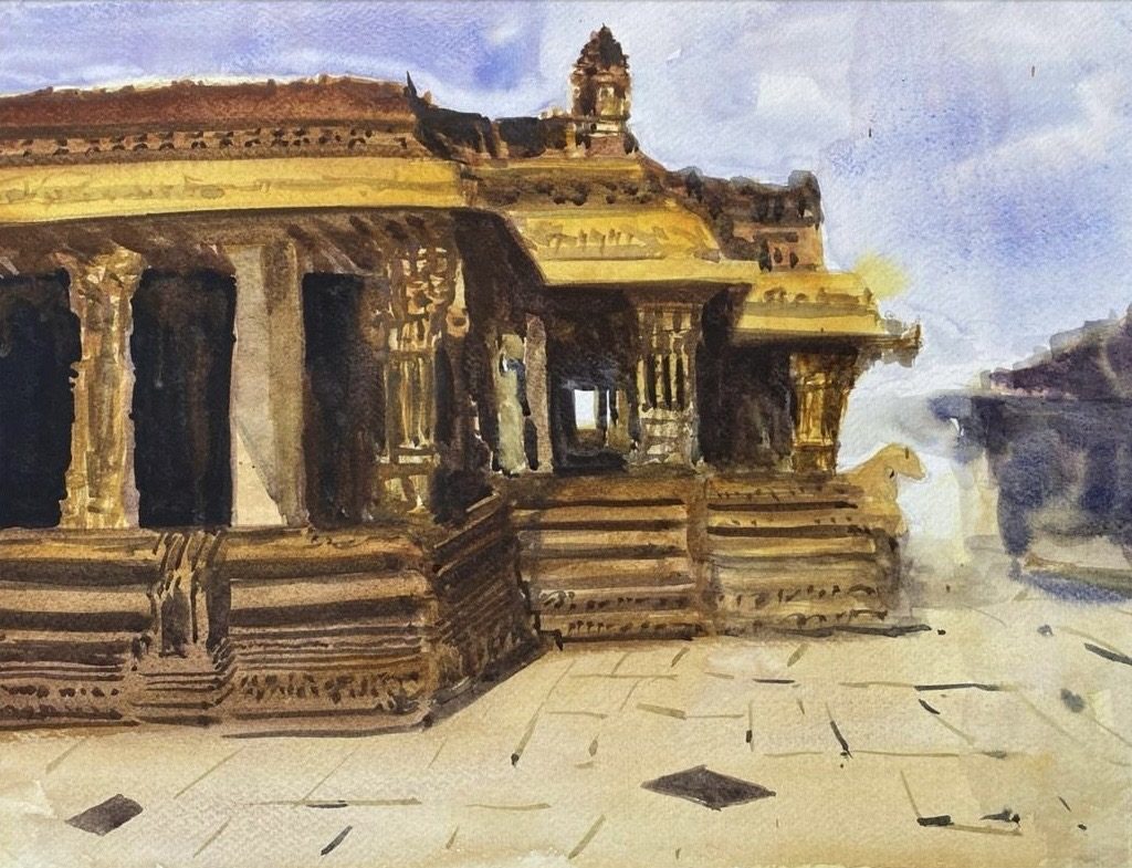Golden temple hall with pillars