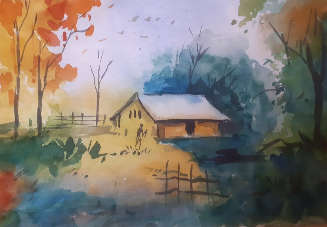 Autumn cottage scene